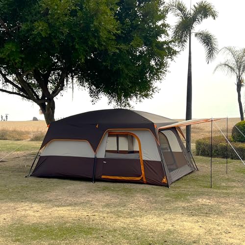 KTT Extra Large Tent 10-12-14 Person(A),Family Cabin Tents,2 Rooms,3 Doors and 3 Windows with Mesh,Straight Wall,Waterproof,Double Layer,Big Tent for Outdoor,Picnic,Camping,Family Gathering