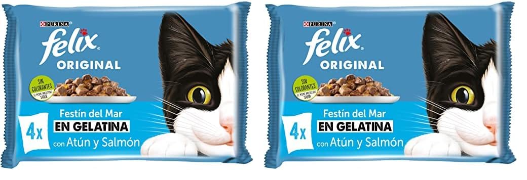 Purina Felix Gelatina Comida Húmeda para Gato Adulto Pack Surtido Pescados, 12 Paquetes de 4 Sobres de 85g - 48 Sobres (Paquete de 2)