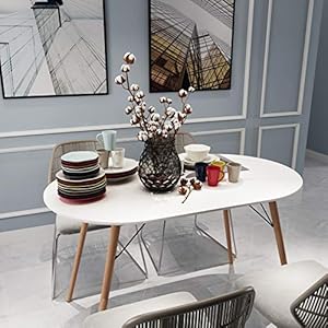 COZYCASA Dining Table Oval 47.2" Mid Century Modern White Kitchen Dinner Table White Simple Table for Home Office Kitchen Living Room Bistro Cafe, Computer Writing Desk, White (Oval) COZYCASA Dining Table Oval 472 Mid Century Modern White Kitchen Dinner Table White Simple Table for Home Office Kitchen Living Room Bistro Cafe Computer Writing Desk White Oval