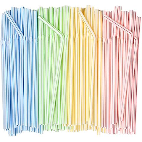 400 Pack Assorted Colored Flexible Plastic Drinking Straws Cover