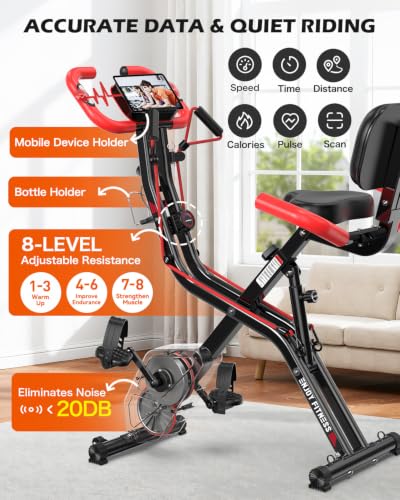 Image of pooboo Folding Magnetic X‑Bike, Upright Exercise Bike for Home Gym