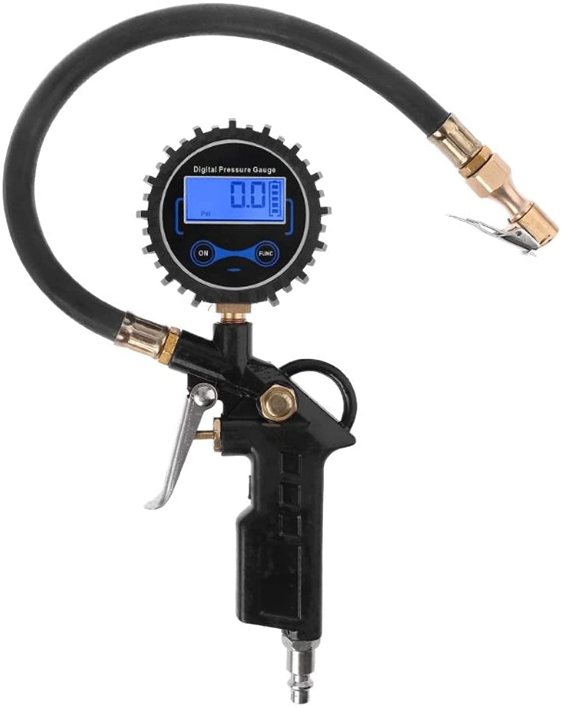 Inflador de neumáticos de Aire para automóvil con manómetro Digital Tipo de Manguera de Mandril de Aire de 200 PSI (Negro)