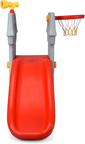Miniatura 9 de KOTEK Tobogán para niños pequeños de 3 a 8 años, 5 en 1 con aro de baloncesto, telescopio, gatea por el espacio y sube escaleras, tobogán