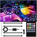 LivTee Car Led Interior Lights，4pcs 48 LED Multicolor Music Car Interior Accessories Under Dash Lighting Waterproof Kit with Sound Active Function and Wireless Remote Control, Car Charger Included