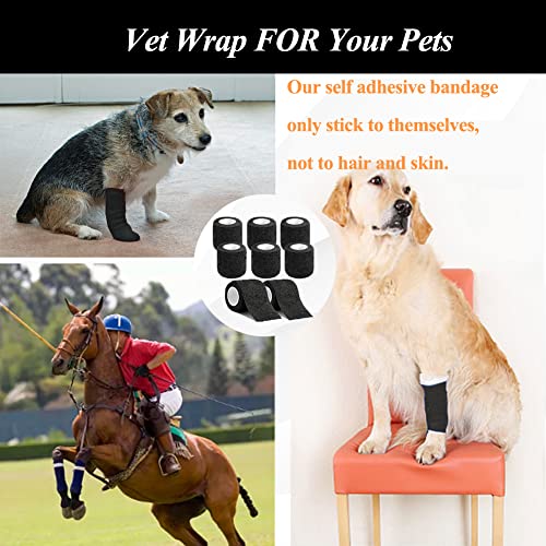 Ciyagpoou Self Adhesive Bandage Wrap,2 Inch Black Breathable Elastic Cohesive Bandages, Vet Wrap Sports Tape Bulk For First Aid Supplies, Wrist Sprains Protection #TOP2