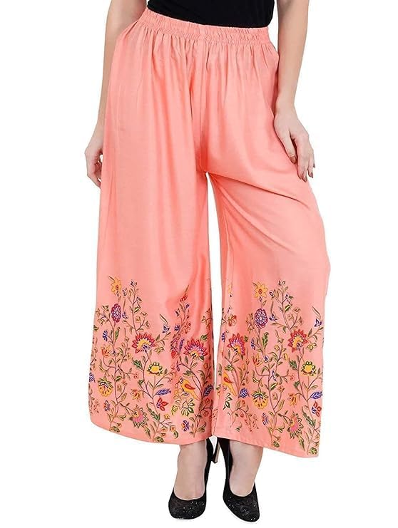 ARYANSH Shoppe Rayon Palazzo for Girls | Bottom Print Traditional Ethnic Wear Palazoo for Women Stylish Latest | Relaxed Fit Bottom Wear Casual Palazo for Woman & Girls Color, Size 4XL (Peach)-image-44