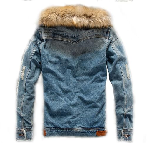 Men's Faux Fur Collar Denim Jacket Sherpa Fleece Lined Trucker Jacket Winter Ripped Jean Coat Cowboy S-6XL4