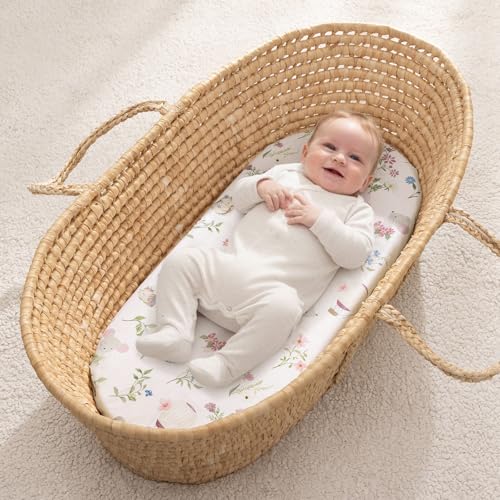 Image of PHF 3 Pack Soft Bassinet Sheets, Floral & Animal Breathable Comfy Cradle Sheets for Baby Boys, No Slip Universal Fit for Most Cradle and Bassinet Mattress, Floral & Animal