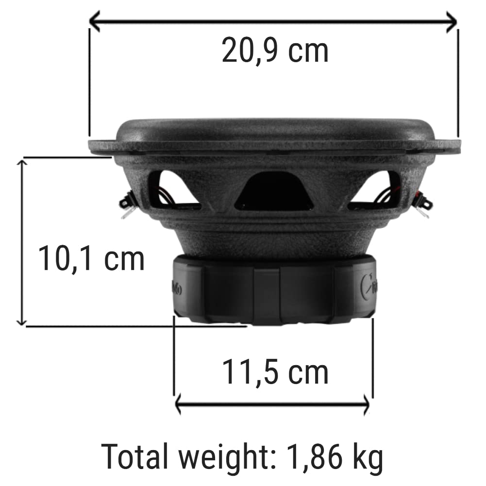 SET PER PLANET AUDIO AC8D 1 subwoofer da 20 cm 200 mm 8" 600 watt rms e 1200 watt max dvc dual voice coil doppia bobina 4 ohm per auto o in cassa + anello, 1 pezzo