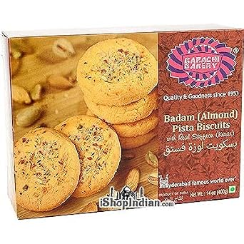 Karachi Bakery Badam Almond Pista Biscuits with Real Saffron Kesar 14 oz box