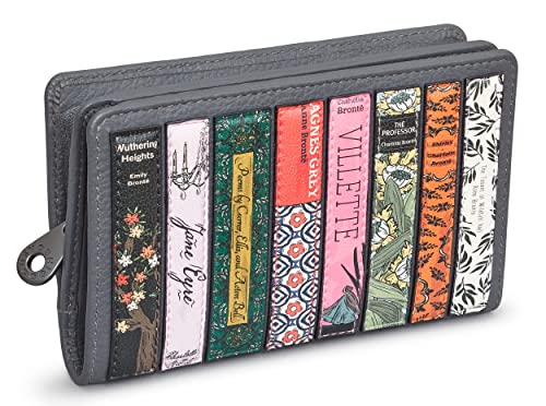 Yoshi Brontë Bookworm Flap Over Womens Purse, RFID Protection, Zip Compartment, Grey Leather, Grey, One Size, Contemporary