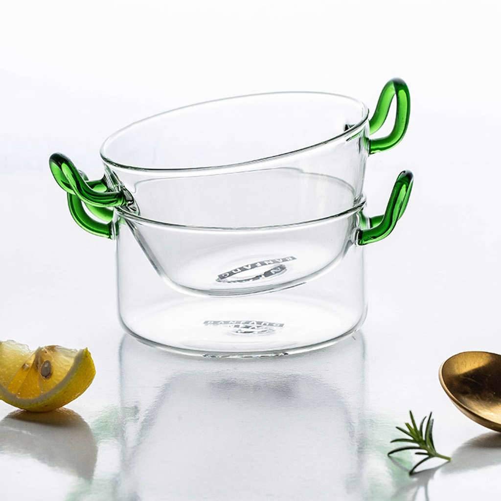 Cuenco de Sopa con 2 Asas 500 ml, Cuencos de Sopa Transparentes con Asas de Cristal, Apto para microondas, Apto para microondas, Cocina Moderna para Ensalada de Frutas, Desayuno, Helado, pos