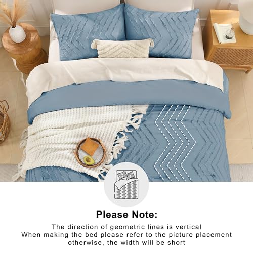 Image of Andency Greyish Blue California King Comforter Set, Boho Cal King Soft Warm Tufted Neutral Bedding Comforter Sets, 3 Pieces Cali King Aesthetic Chevron Farmhouse Cute Bohemian Textured Bedding Set