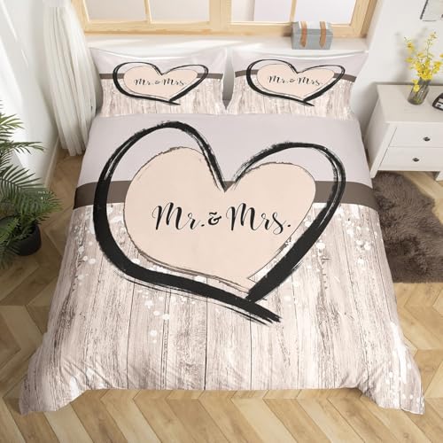 Loussiesd Liebe Herz Bettwäsche Set 135x200cm Herr und Frau Bettbezug Set...