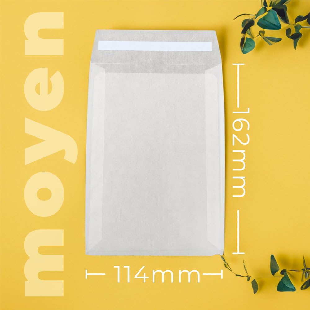 50 Sachets En Papier Glassine Autocollants 89x117 Mm - Papier Cristal Translucide, écologique, Pour Emballage Cadeau Ou Produits
