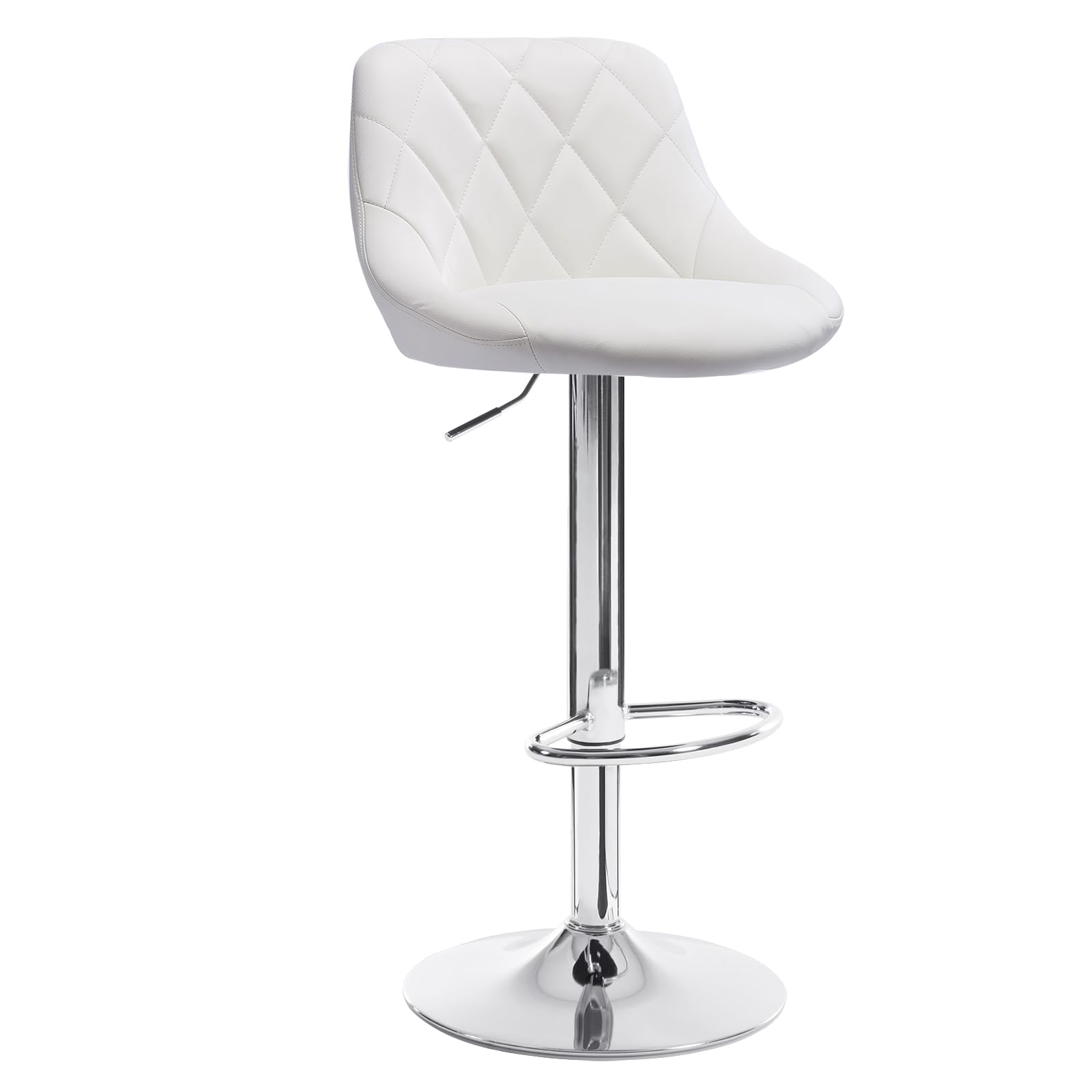 WOLTU 1x Taburete de Bar con Respaldo Cuero Sintético Taburetes Alto Cocina Regulable en Altura Taburete Giratorio Sillas Bar Taburete de Escritorio Blanco BH23ws-1