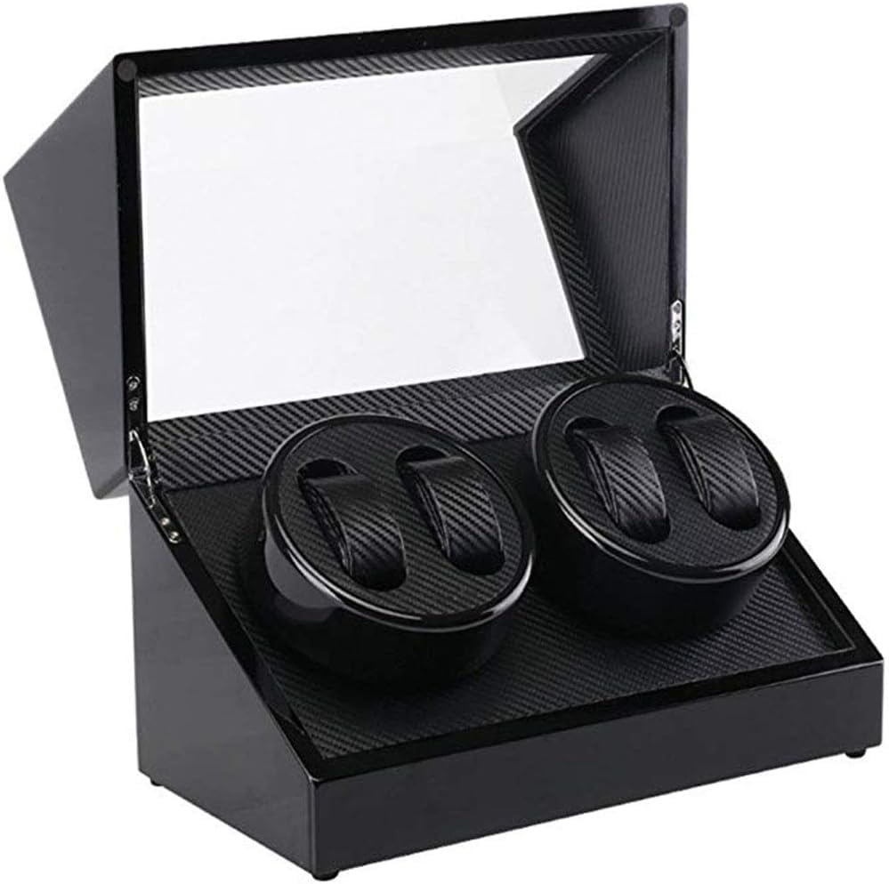 HUIBBGO Enrollador automático de Relojes Dispositivo de Mesa vibratoria para enrollador de Relojes Pintura Negra de Alto Brillo Doble Cabezal 4 Agitador eléctrico Motor rotativo de Cuerda
