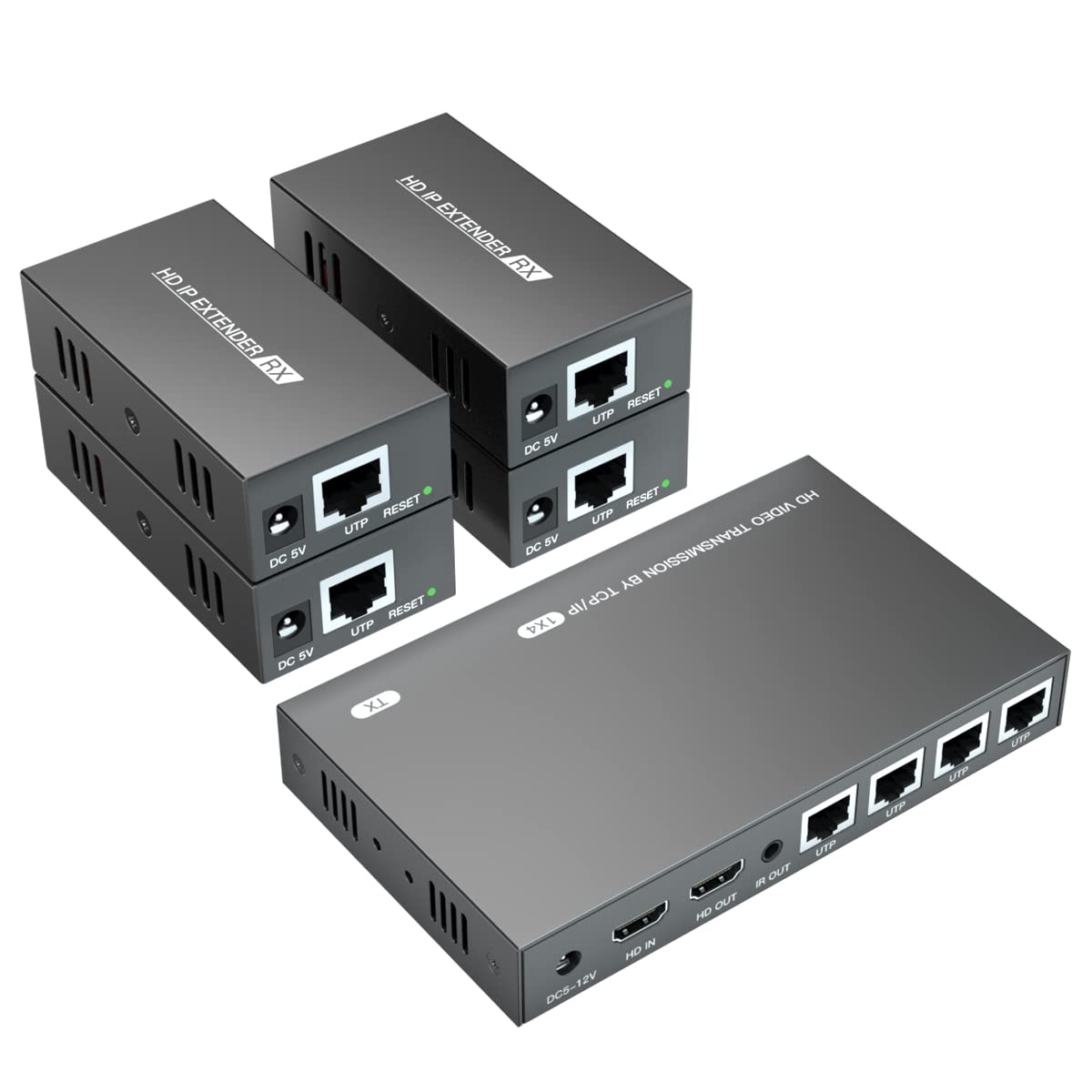 PW-DT2104 1X4 HDMI Extensor Splitter 150m por Cable Cat5e / Cat6 / Cat7 Soporte 1080P@60Hz Resolución Loop out