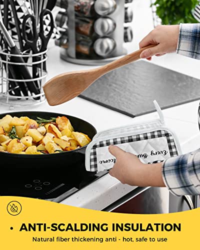 2 Pack Pot Holders For Kitchen,Spring Bunny Black White Buffalo Lattice Pink Love Easter Heat Proof Potholder Hot Pads Trivet,Rabbit Welcome Quote Washable Coaster Potholders For Cooking Baking #TOP3
