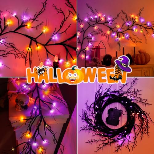 Guirnalda de luces de Halloween de sauce con luces LED moradas 7
