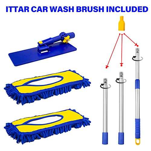 ITTAR Car Wash Brush with 61\" Long Handle, 2 Pads Chenille Microfiber Truck Washer Mop, Camper Cleaner Brush with Telescopic Stainless Steel Pole, Car Cleaning Supplies for RV, SUV, Automotive - Thumbnail 7