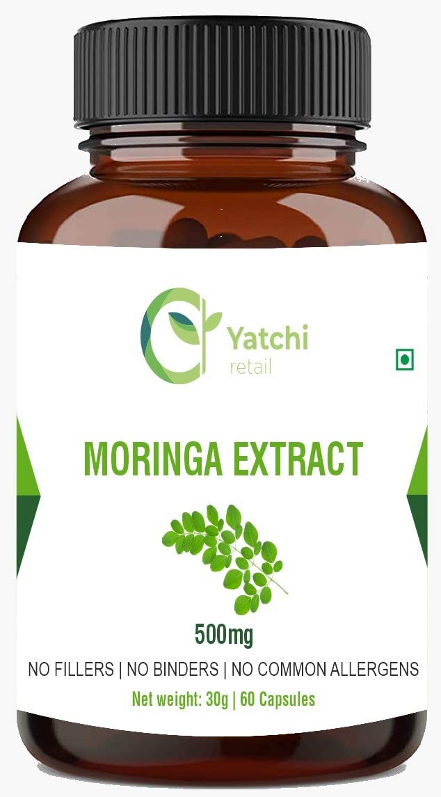 Yatchi Retail Moringa Extract Vitamin, Mineral & Antioxidant-Rich Vegan & Herbal Capsules - Essential Nutrition Supplements for Perfect Health Dietary Supplements - 60 Capsules 500mg/Serving