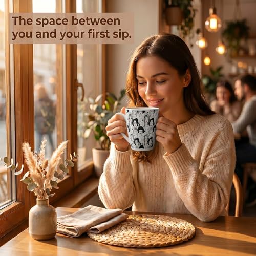 Image of U.P.C. UPC Abstract Face Print Bone China Mug Set of 2 | Artistic Ceramic Tea & Coffee Cups | Lightweight Bone China Cups for Tea, Coffee & Hot Chocolate