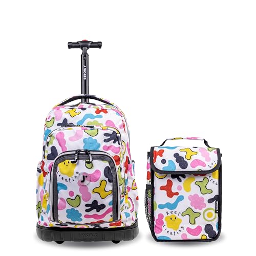 Image of J World Lollipop Kids Rolling Backpack & Lunch Bag Set for Elementary School. Carry-On Suitcase with Wheels, Kiddo