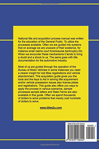National Motor Vehicle Title & Acquisition Process: Indiana, Illinois, Kentucky, Ohio, Michigan (titles 2 u)