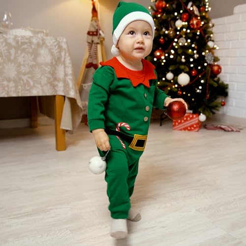 Baby Strampler Weihnachten Weihnachtsoutfit,Strampler Junge Mädchen,Neugeborenes Santa Elfen Schlafstrampler mit Hut Weihnachts Party Kleidung Set