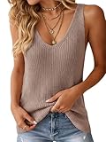 Tutorutor Womens Sleeveless V Neck Sweater Vest Summer Knitted Loose Cami Tank Top Khaki
