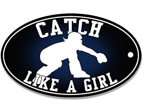 Oval CATCH Like a Girl Sticker (softball baseball female catcher)