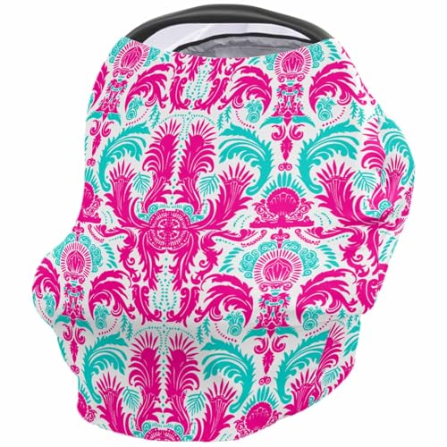 Nursing Cover for Breastfeeding Scarf, Abstract Flower Hot Pink Baby Car Covers Super Soft Multi Use for Canopy Shopping Cart Cover Blanket Stroller Cover