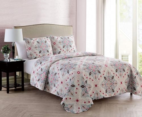 VCNY Home - Quilt Set, Reversible Medallion Bedding with Matching Shams, Cozy Room Decor (Wyndham Blue, Full/Queen) -  WYH-3QT-FUQU-IN-MULTI