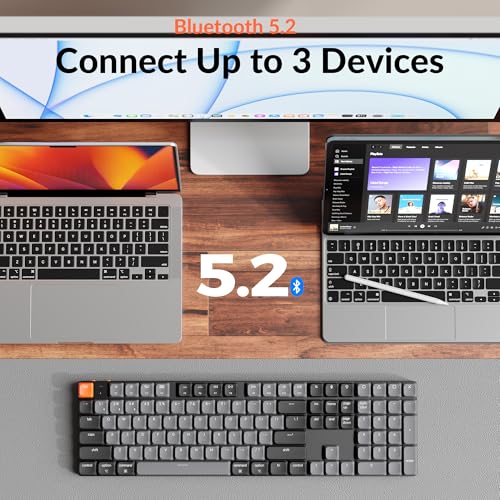 Image of Keychron K5 Version 2 Wireless Bluetooth 5.2 Mechanical Keyboard, Low Profile Milk POM Switch Full-Size 100% Layout QMK Programmable, White Backlit with Shine-Through Keycaps for Mac Windows Linux