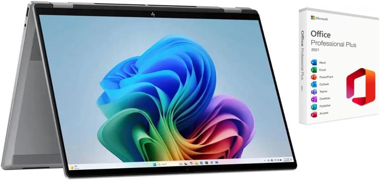 HP OmniBook X Flip 2-in-1 16" FHD+ Touch Screen Laptop |AMD Ryzen AI 5 340|AMD Radeon 840M | Copilot|Backlit|Meteor Silver| 16GB RAM DDR5 | 512GB SSD |Windows 11 Pro|Bundle with Microsoft Office 2021