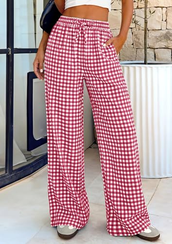 PRETTYGARDEN Gingham Pants Women Cotton Pajama Bottoms, Red Plaid,S — view 6