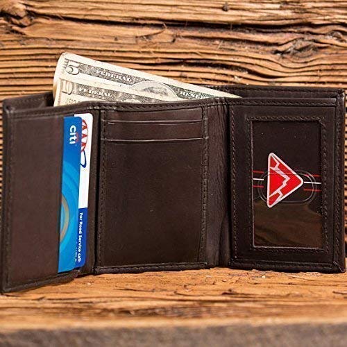 Black Mens Genuine Leather Monogrammed Tri-Fold Wallet With Custom Personalization Brown #TOP2