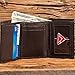 Black Mens Genuine Leather Monogrammed Tri-Fold Wallet with Custom Personalization Brown