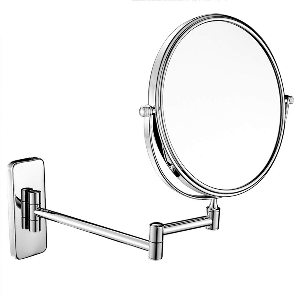 Espejo de maquillaje Montaje en pared, Extensible Plegable Doble Cara Aumento 10X Espejo de baño Giratorio de 360° Espejo de afeitar de Forma Redonda, trefilado de alambre de níquel_8 pulgad