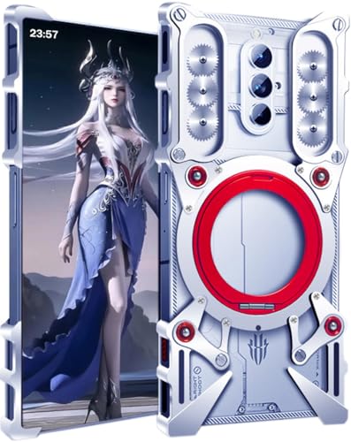 SNOWtreeAA Funda de Teléfono Móvil para Nubia Redmagic 8 Pro, Carcasa para ZTE Red Magic 8 Pro+, Estuche con Marco Metálico, Soporte Magnético -Plateado