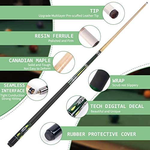 Pool Cue Stick, 58'' Snooker Play Cue Professional Billiard Sticks 18,19,20,21,22 Oz 2-Piece For Pool Table Sports (Green, Maple Wood) #TOP3