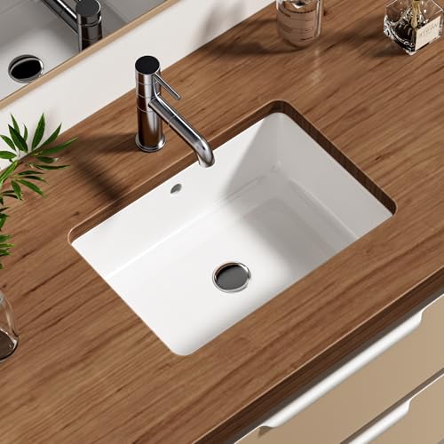 Enbol 17x12 inch Undermount Bathroom Sinks Rectangular White Porcelain Vessel Sink Modern Under...
