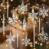 Glass Snowflake Icicle Ornaments for Christmas Tree Decorations - 18Pcs Clear Glass Ornaments Set for Christmas Tree Winter New Year Party Decor Supplies