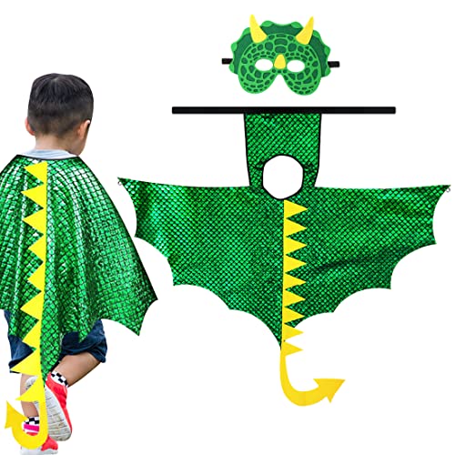 Aurasky Capa de dinossauro para crianças, disfarce dinossauro infantil com máscara, capa disfarce menino fato dinossauro carnaval Halloween Natal cosplay festa (verde)