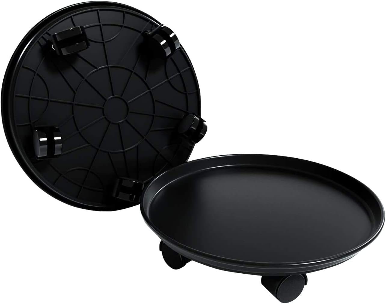 2 Pack 15.5" Black Plant Caddy Round Movable Planter with Easy Moving Caster Wheels Dolly Trolley Tray Pallet Outdoor Indoor Tree Flower Stand Planter 15.5inch 2Pcs Black