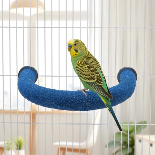 Image of Hypeety U Shaped Parrot Perch Wood Bird Cage Stand for Grinding Mouth Claw | Quartz sands, rough-surfaced, fits most cages, easy to install, promotes foot exercise, for parakeets cockatiel conure , blue