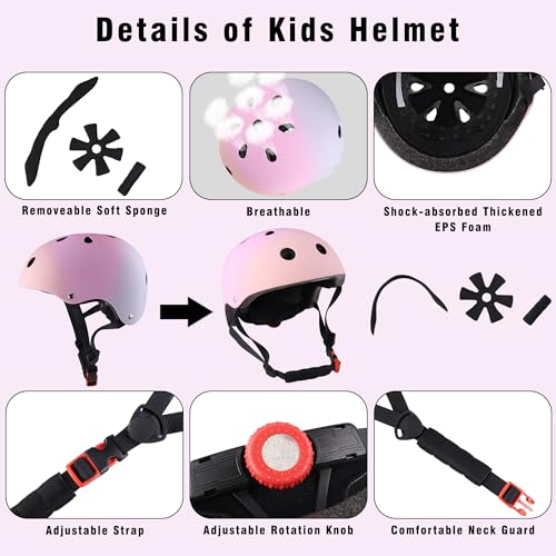SAITI Kids Bike Helmet, Toddler Bike Helmet for Ages 3-8 Boys Girls Protective Gear with Elbow Knee Wrist Pads Adjustable Kids Helmet for Multi-Sports Skateboard Bicycle Riding Scooter Skating Roller - Thumbnail 3