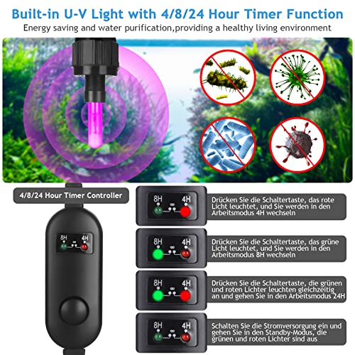 Itiy 5-In-1 Fish Tank U-V Filter, 105Gph 4W Internal Aquarium Filter Pump With Timer, 180°Adjustable Submersible Filter For Small Tank, Tropical Aquariums, Turtle Tank… #TOP2