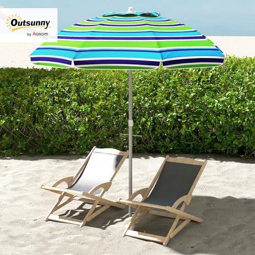 Parasol de plage inclinable Outsunny rond en alu et polyester multicolore